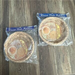 Woven bamboo paper plate holders VIntage set of 8 NOS  Chadwick decor